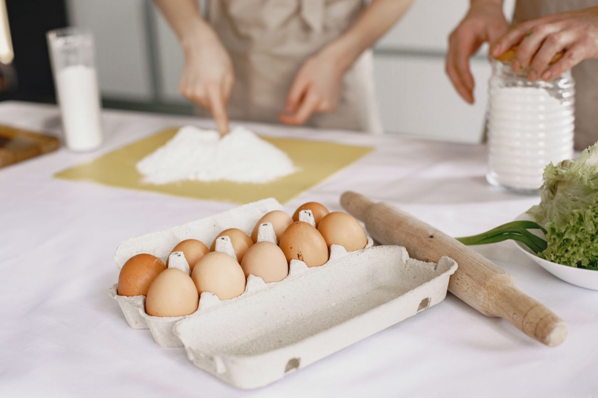 Close-up of baking ingredients on a kitchen counter