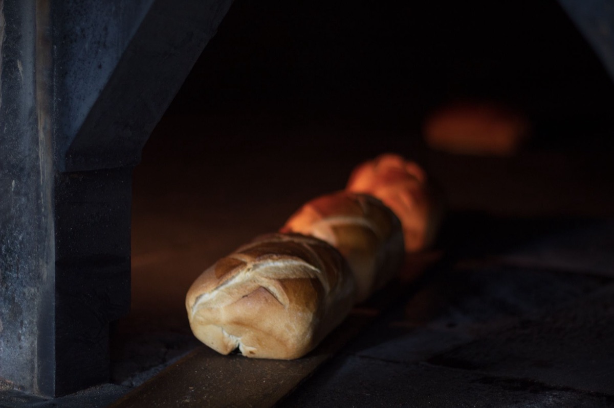 Historic bakery with sourdough loaf on shelf