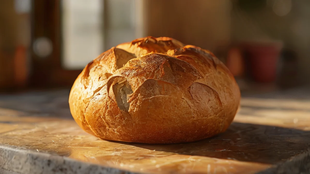 A loaf of bread with a golden crust and soft interior.