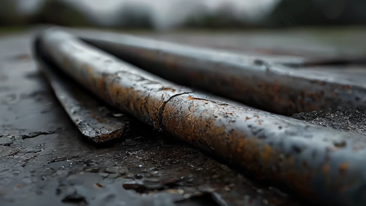 A pipe with visible scuff marks and wear, showing signs of use and age.