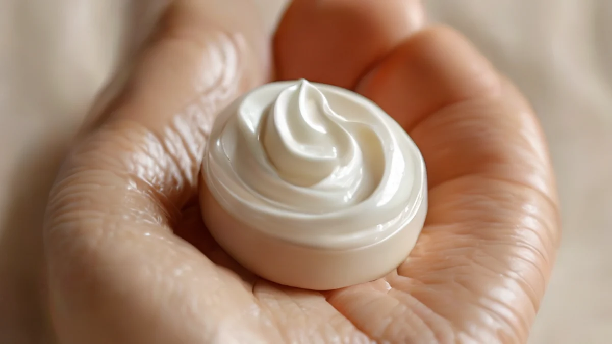 Crema para manos massajeada con los dedos